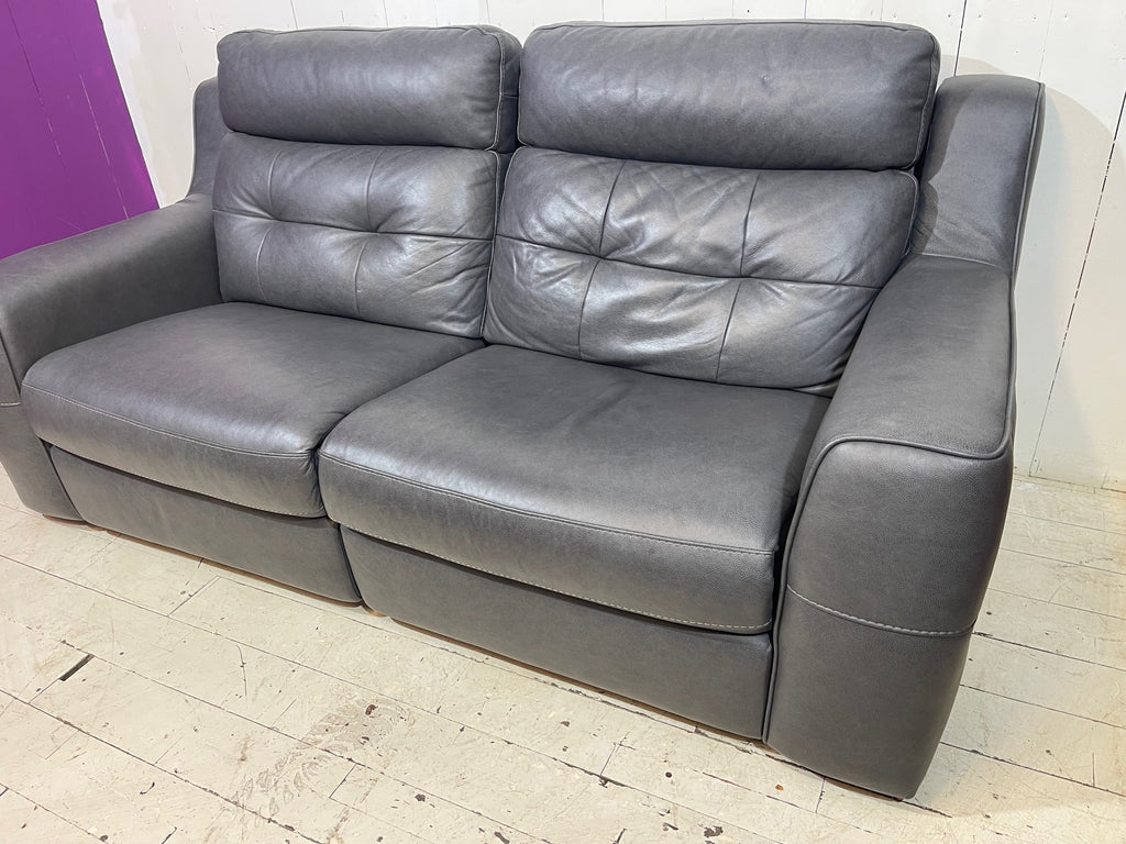 Full Aniline Grey Leather Sofa with Double Recliner