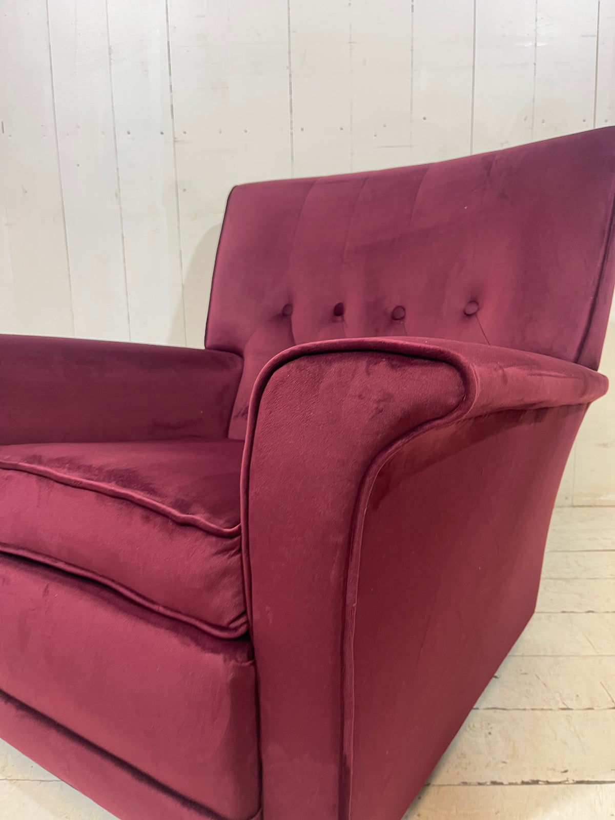 1950's Armchair in Burgundy Velvet Fabric